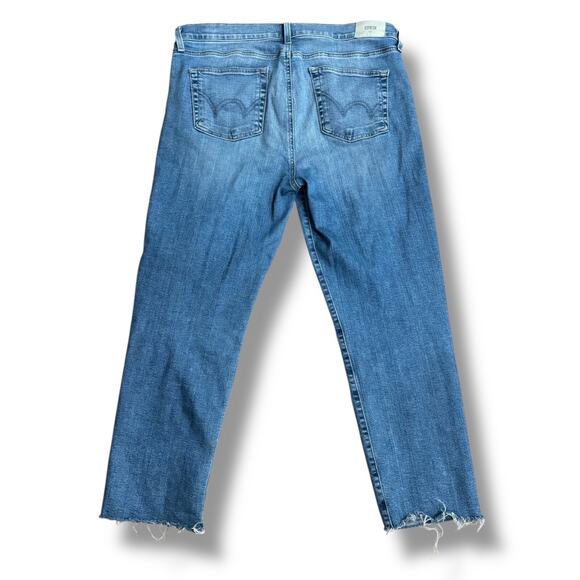 Anthropologie Edwin Size 33 Med Blue High Waist Raw Hem Straight Leg Jeans - Picture 5 of 5
